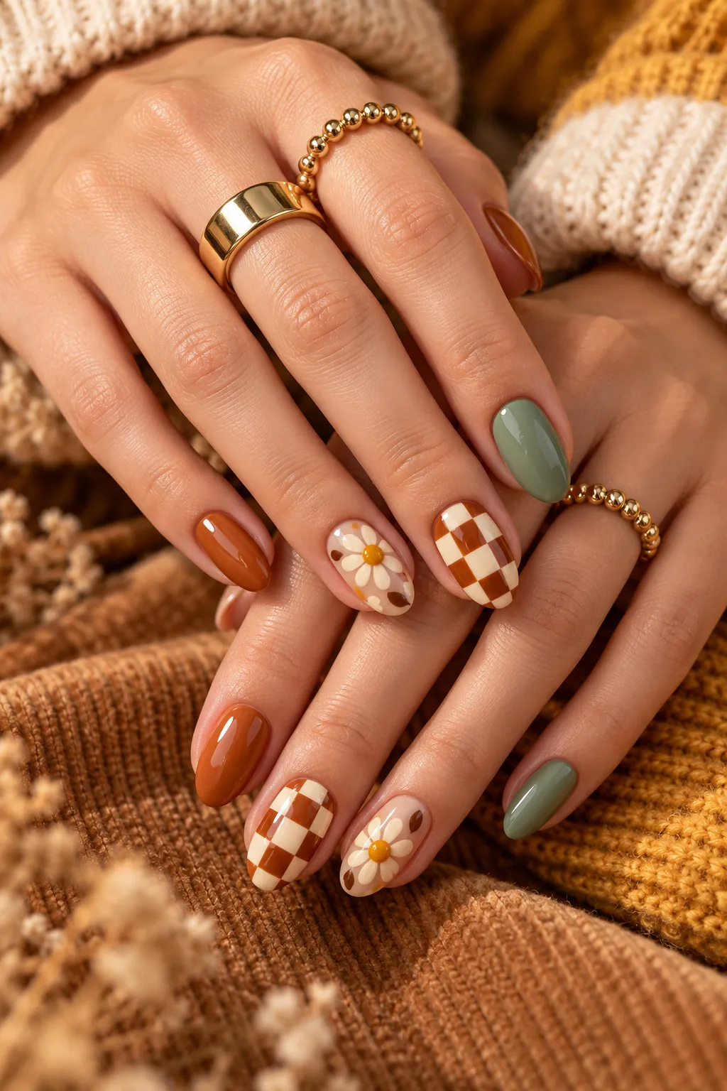 Cozy Autumn Daisy Manicure