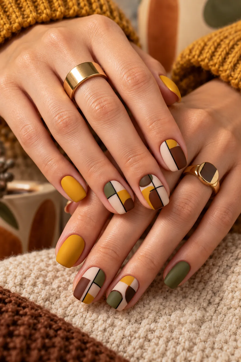 Cozy Autumn Geometric Manicure