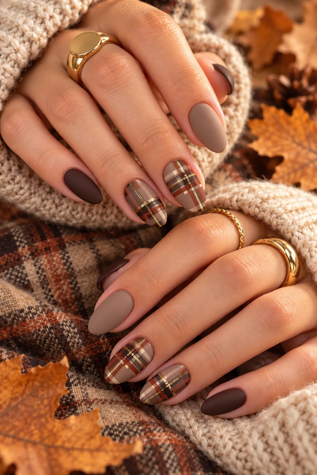 Cozy Autumn Plaid Nail Art