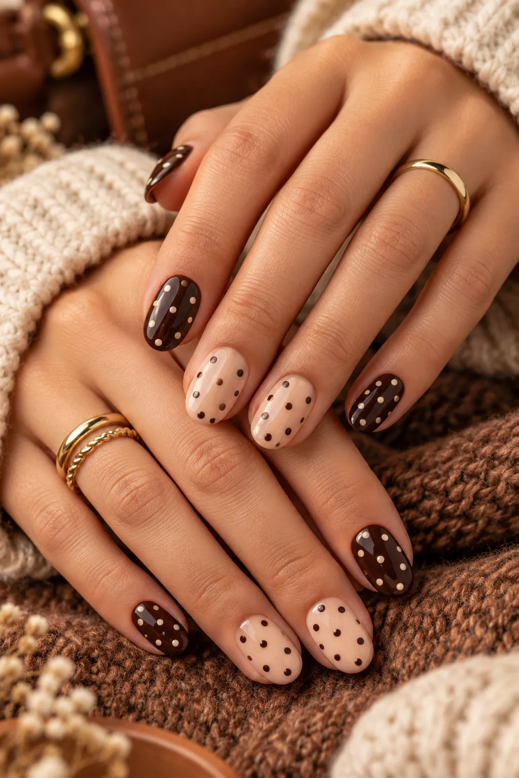 Cozy Autumn Polka Dot Manicure