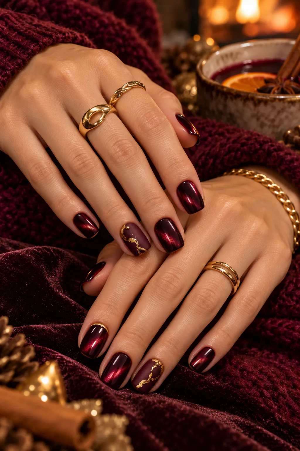 Mulled Wine Cat Eye Nails