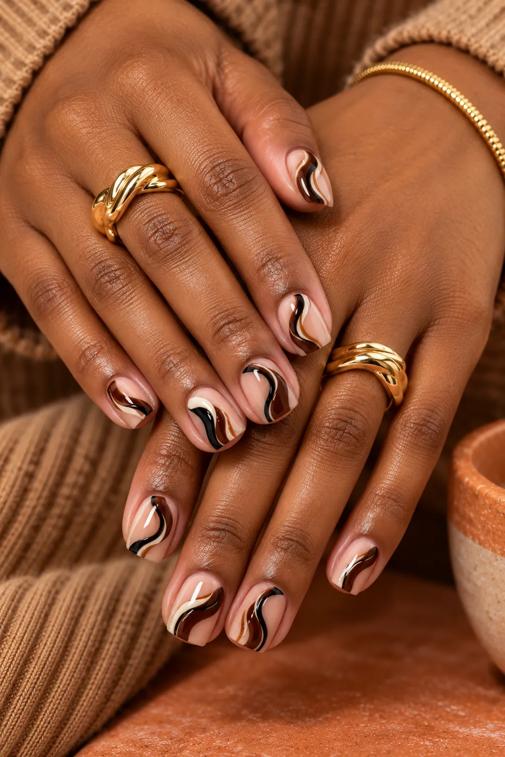 Chocolate Swirl Nude Nails