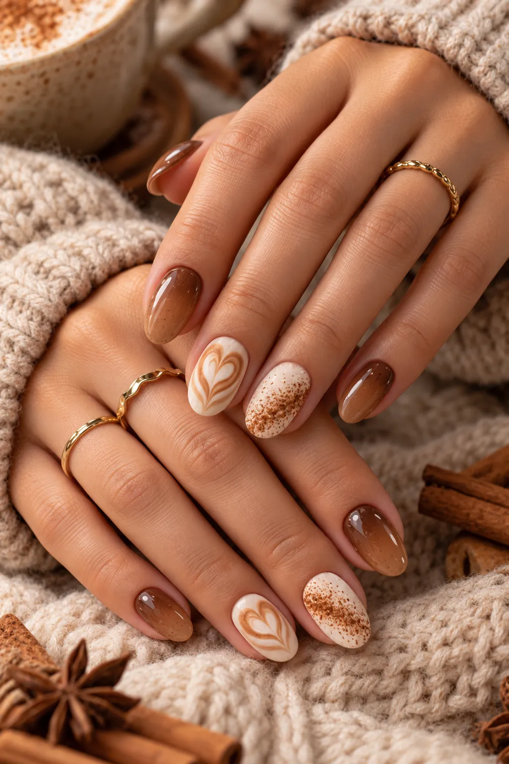 Cozy Cinnamon Latte Manicure