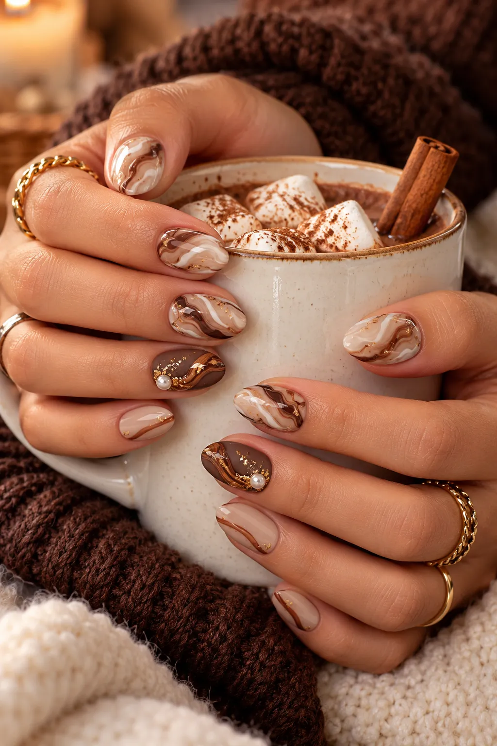 Cozy Cocoa Marble Nails
