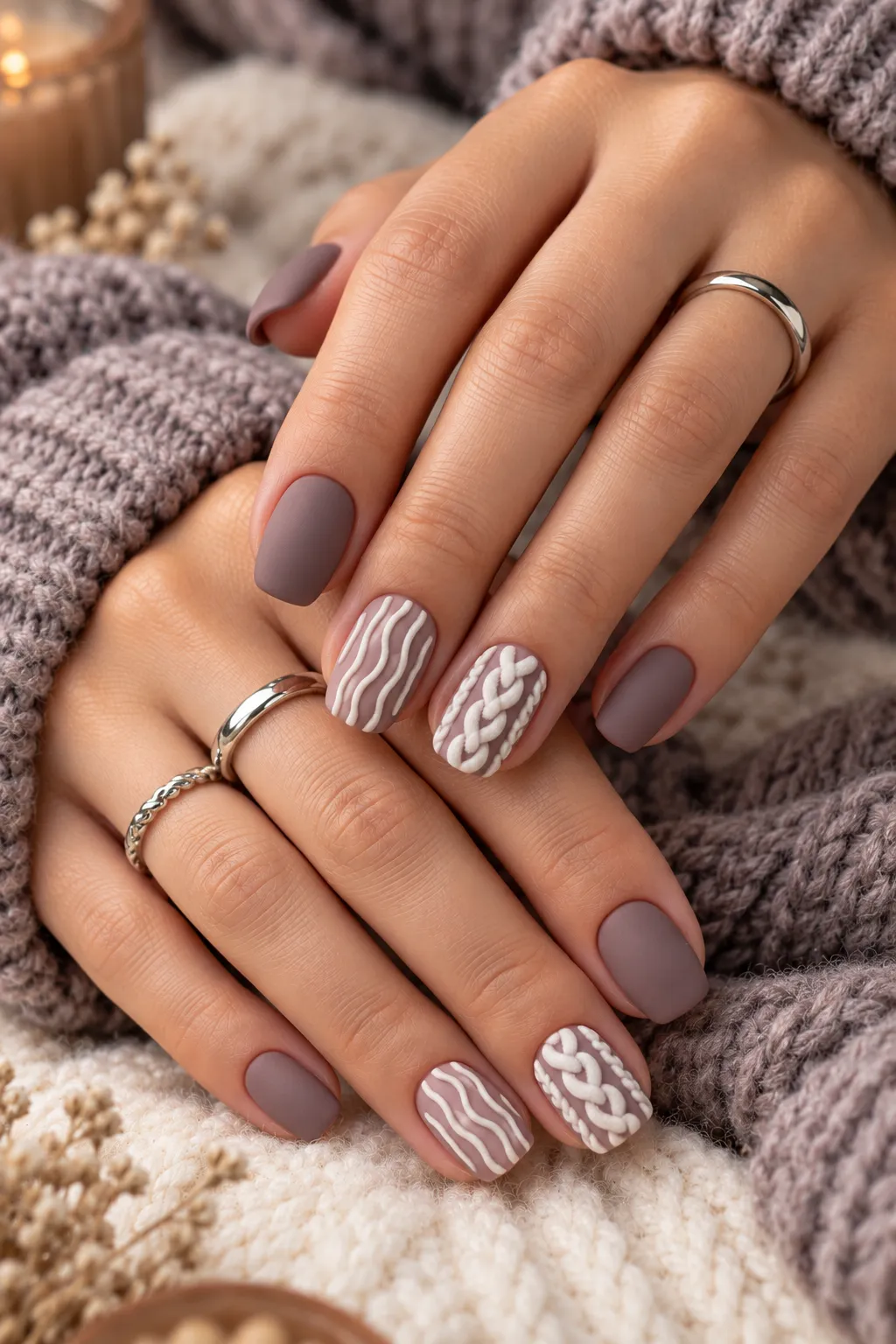 Cozy Mauve Cable Knit Manicure