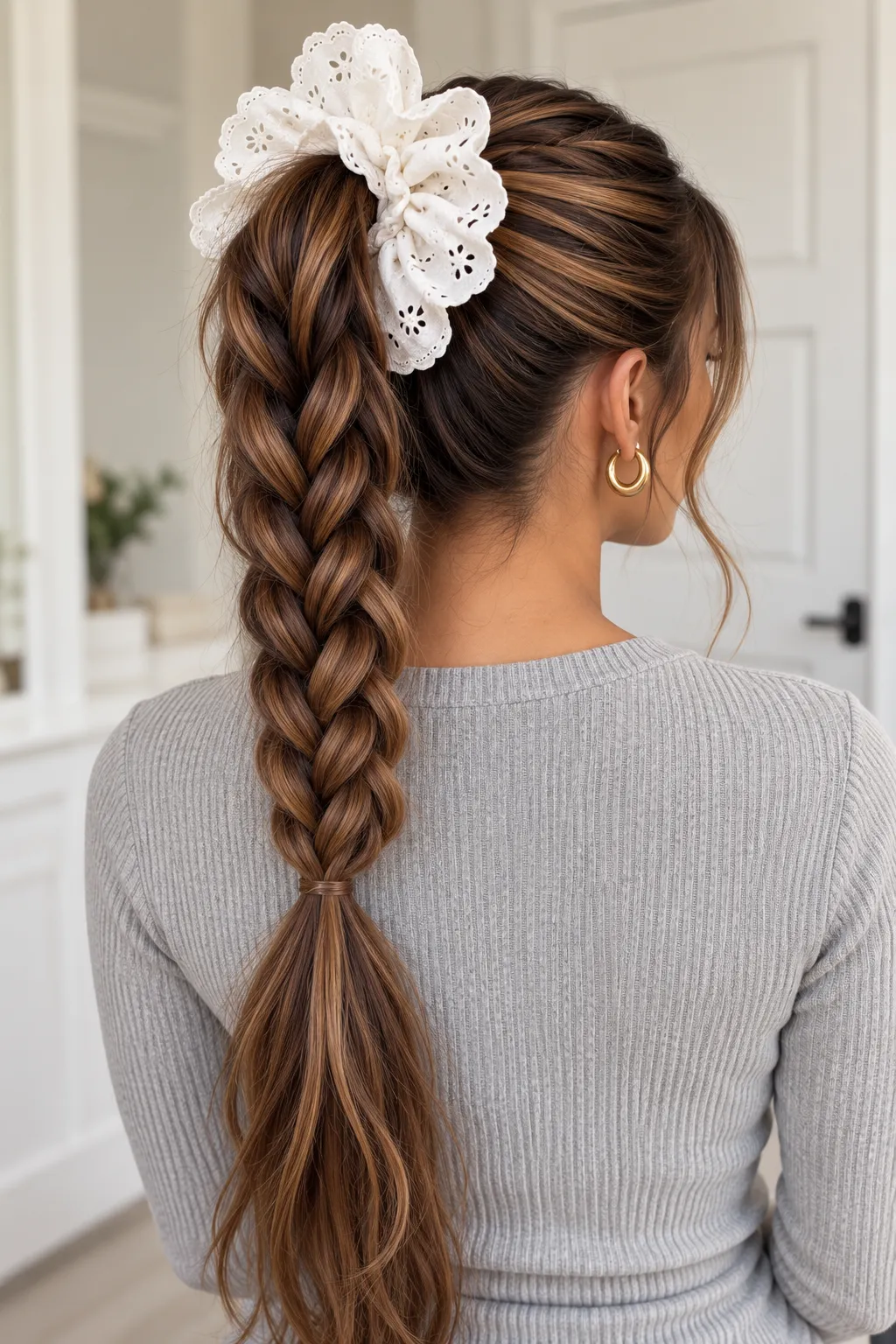 High Ponytail Braid with Eyelet Scrunchie
