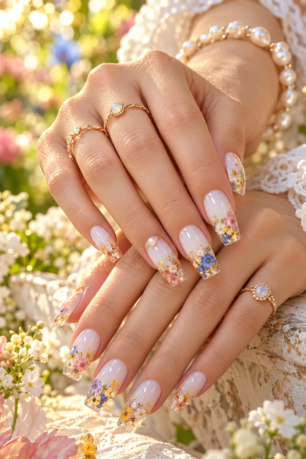 Dreamy Floral Ombre Nails