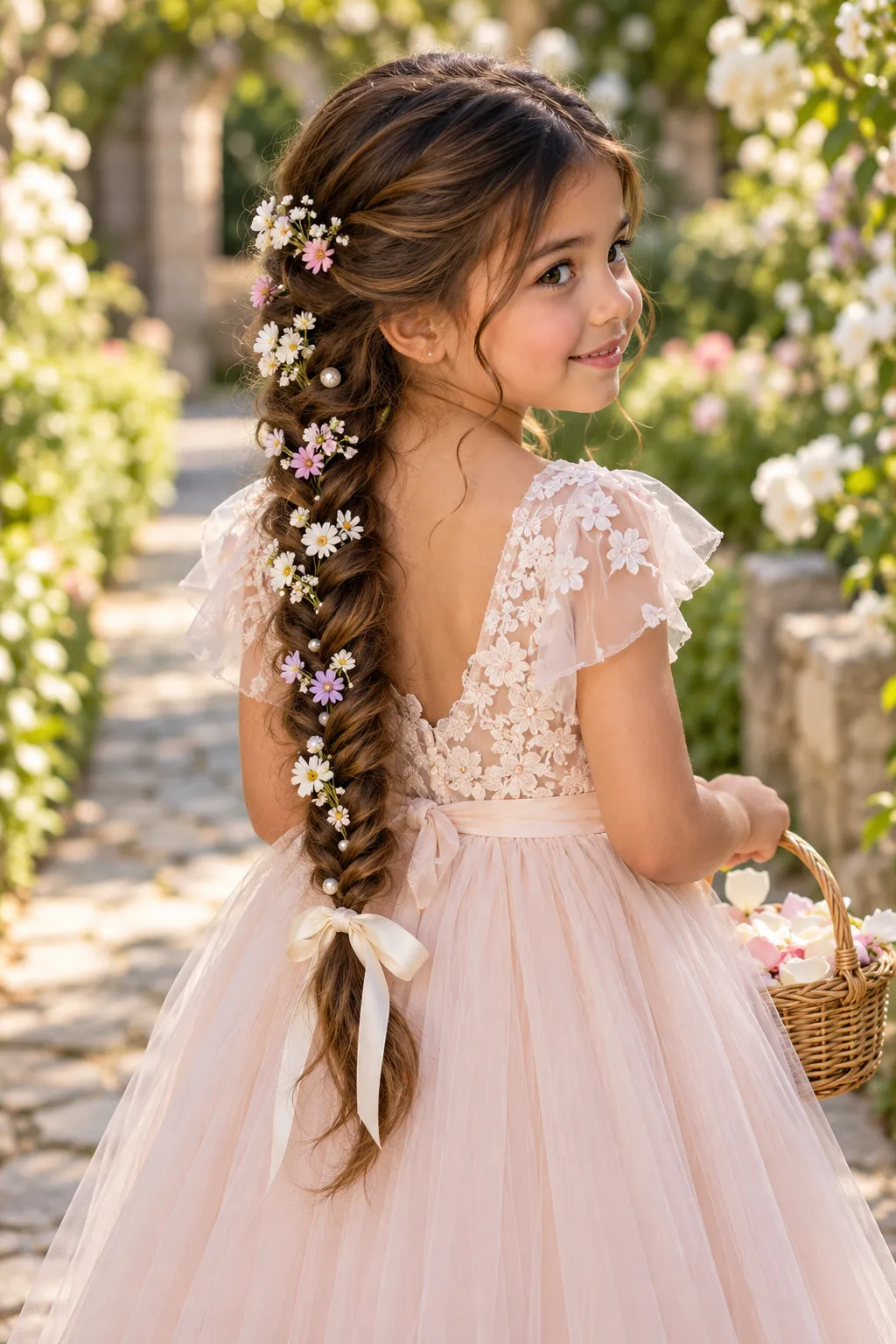 Fishtail Braid with Daisy Accents