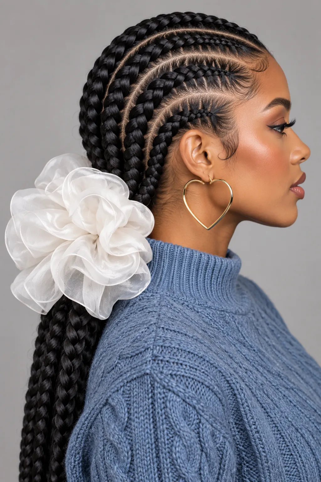 Feed In Braids with Organza Scrunchie