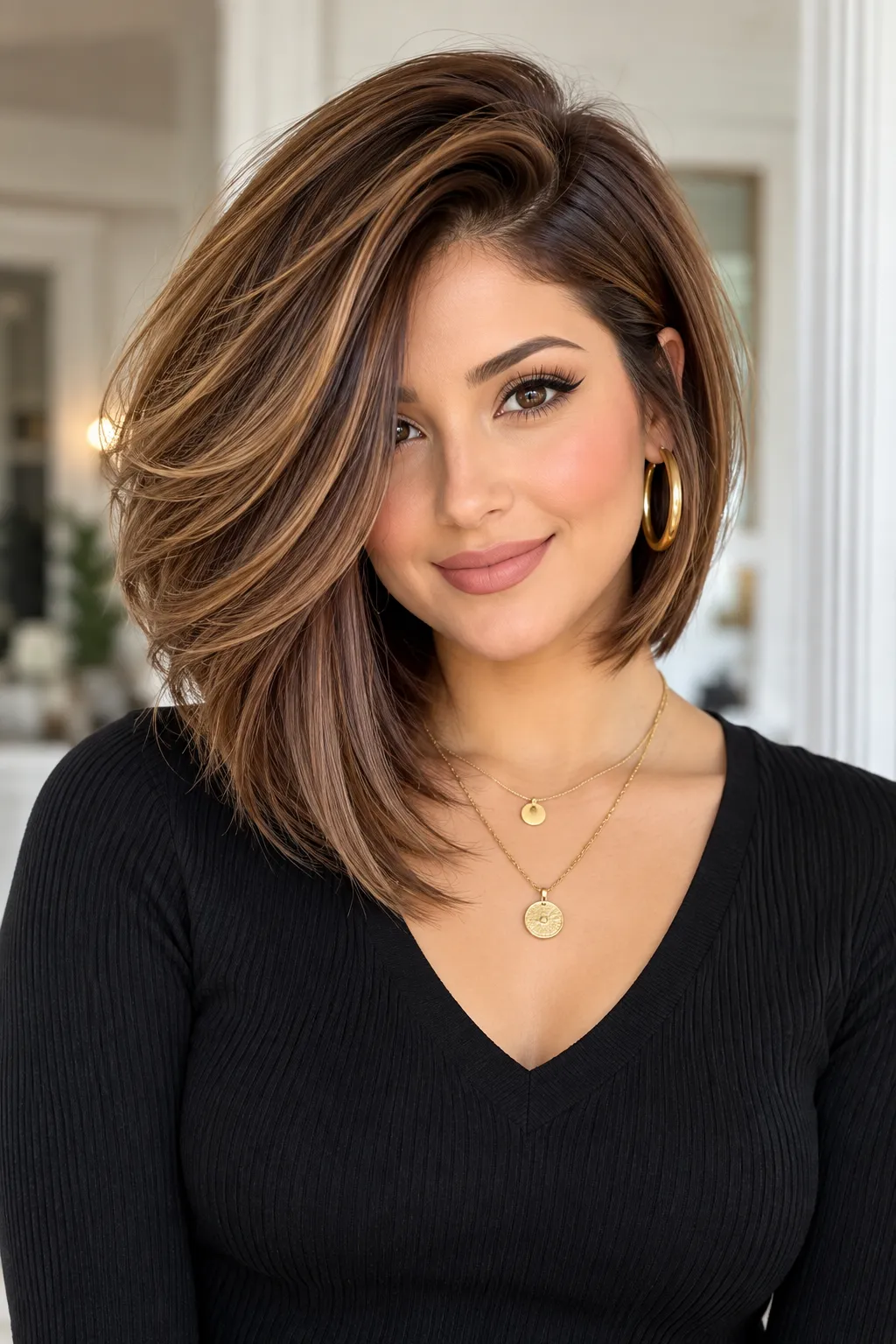 Chestnut Caramel Asymmetrical Lob Chestnut Caramel Asymmetrical Lob