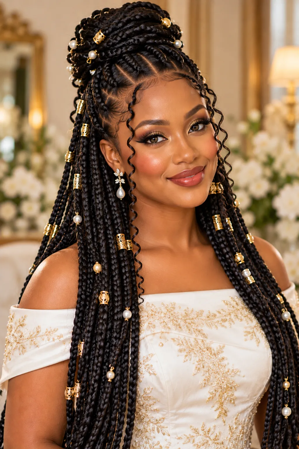 Braided Top Knot Half Up with Gold Cuffs and Pearls Braided Top Knot Half Up with Gold Cuffs and Pearls