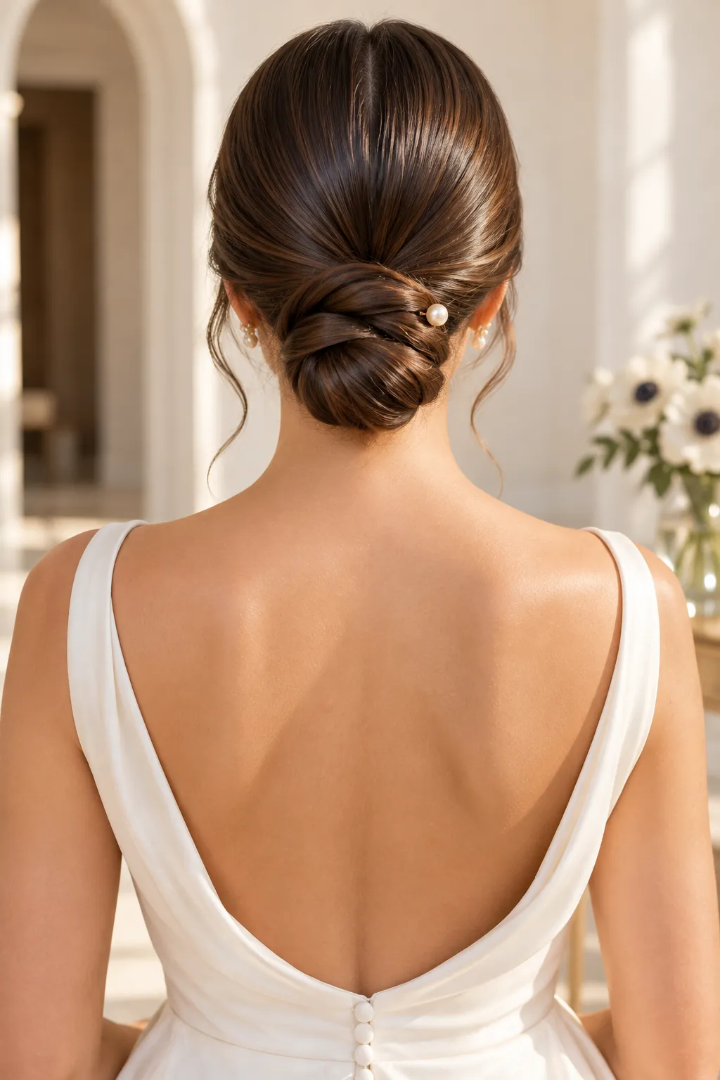 Sleek Twisted Chignon with Pearl Pin