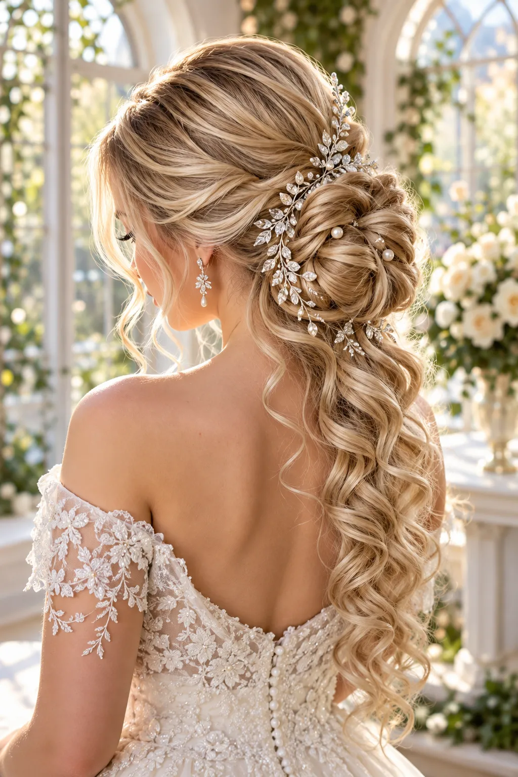 Side Chignon with Cascading Curls