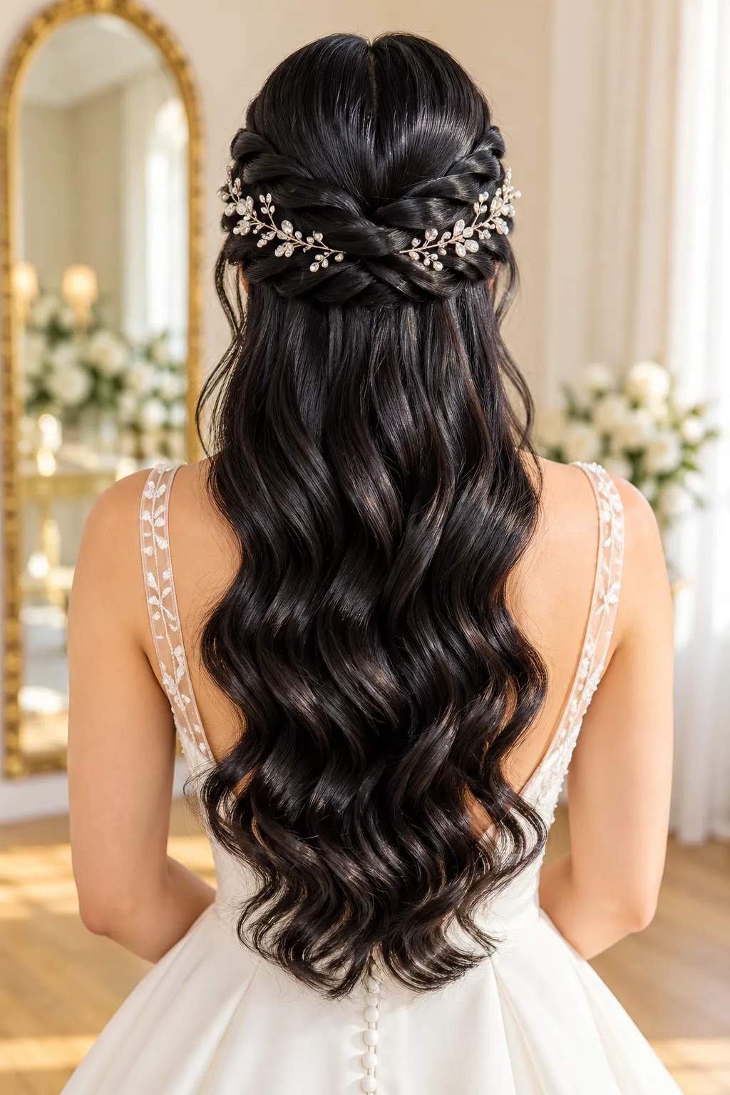 Twisted Half Up with Crystal Vine