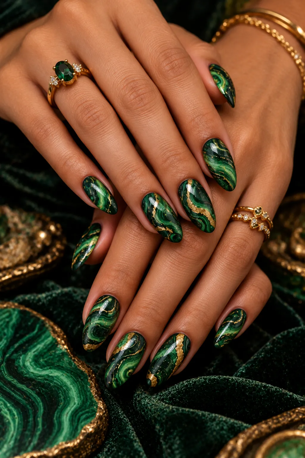  Emerald Malachite Marble Nails