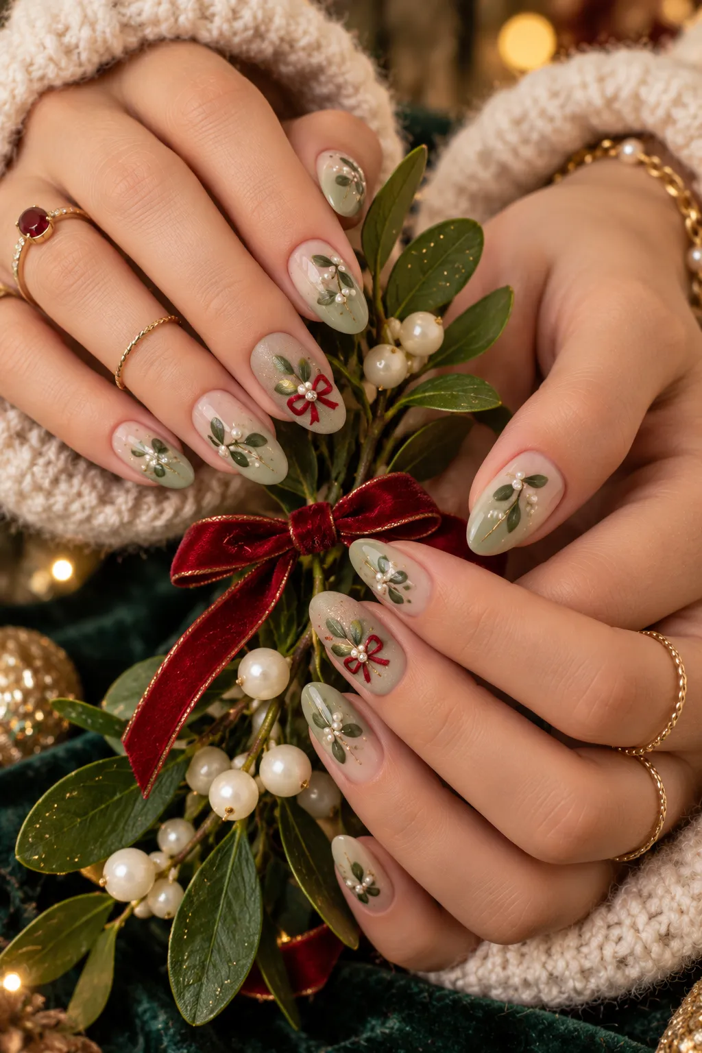 Mistletoe Pearl Nails