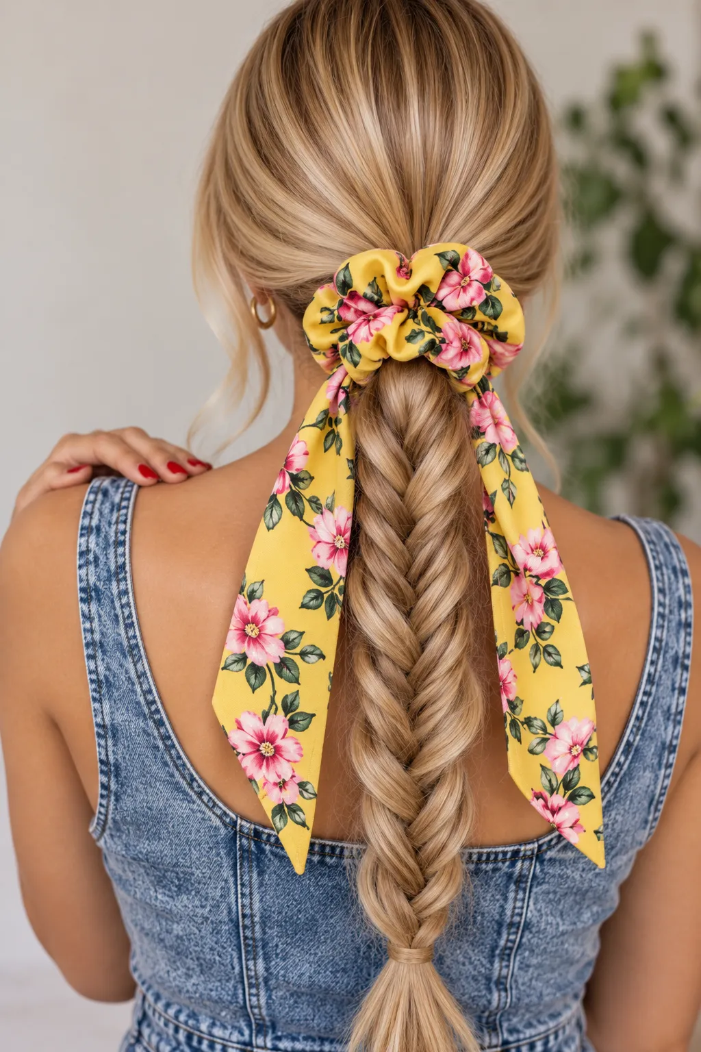 Fishtail Braid with Floral Bow Scrunchie