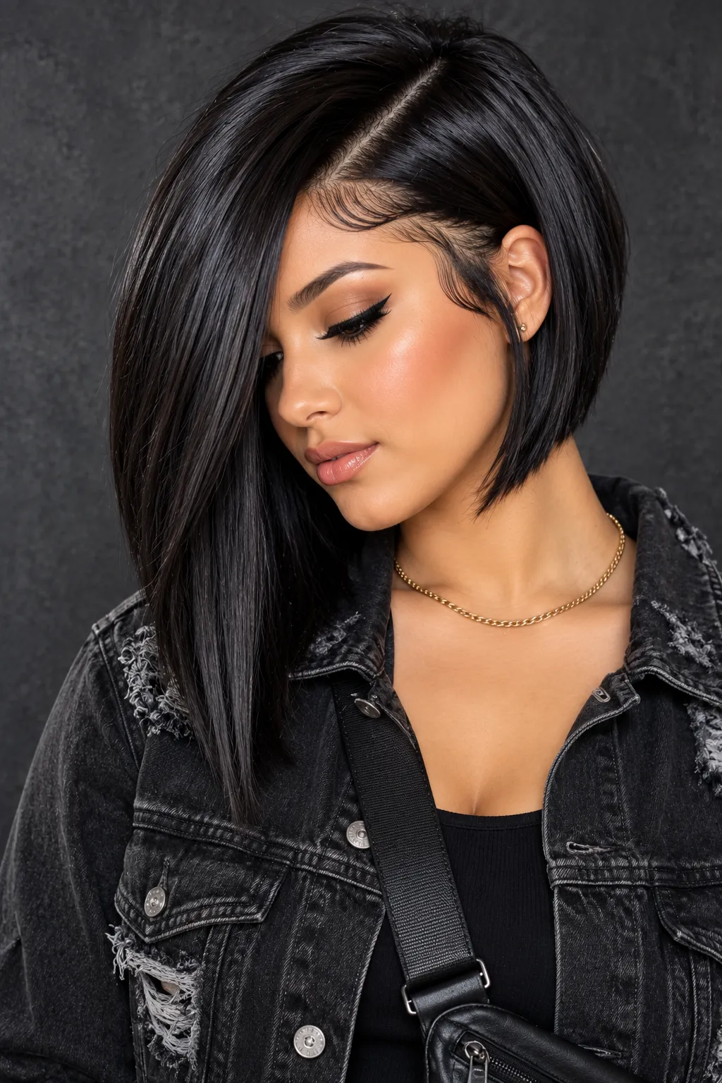 Jet Black Angled Asymmetrical Lob Jet Black Angled Asymmetrical Lob