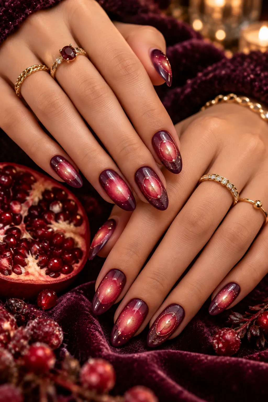 Pomegranate Glow Burgundy Nails
