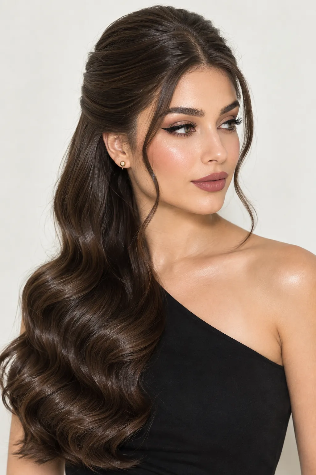 Glossy Chocolate Half Up Waves