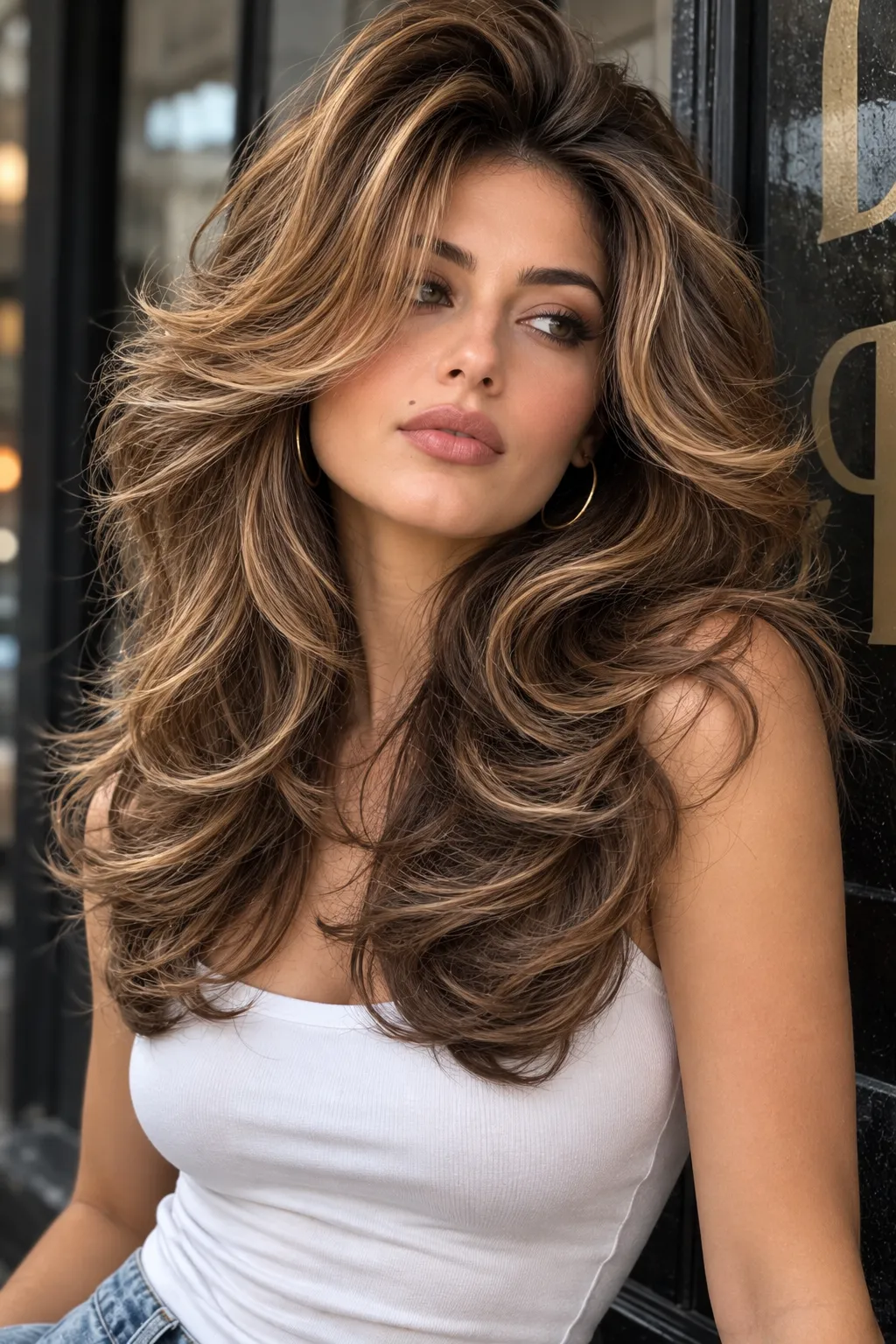 Caramel Highlighted Long Layered Blowout Caramel Highlighted Long Layered Blowout