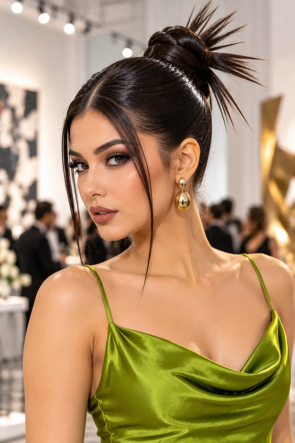Sleek High Top Knot with Spiky Ends