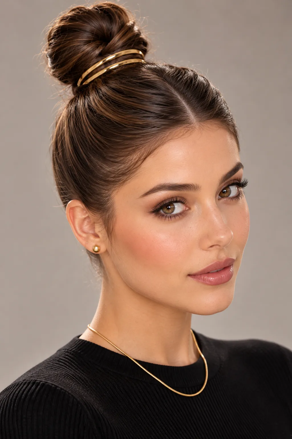 Sleek Top Knot with Gold Bands Sleek Top Knot with Gold Bands