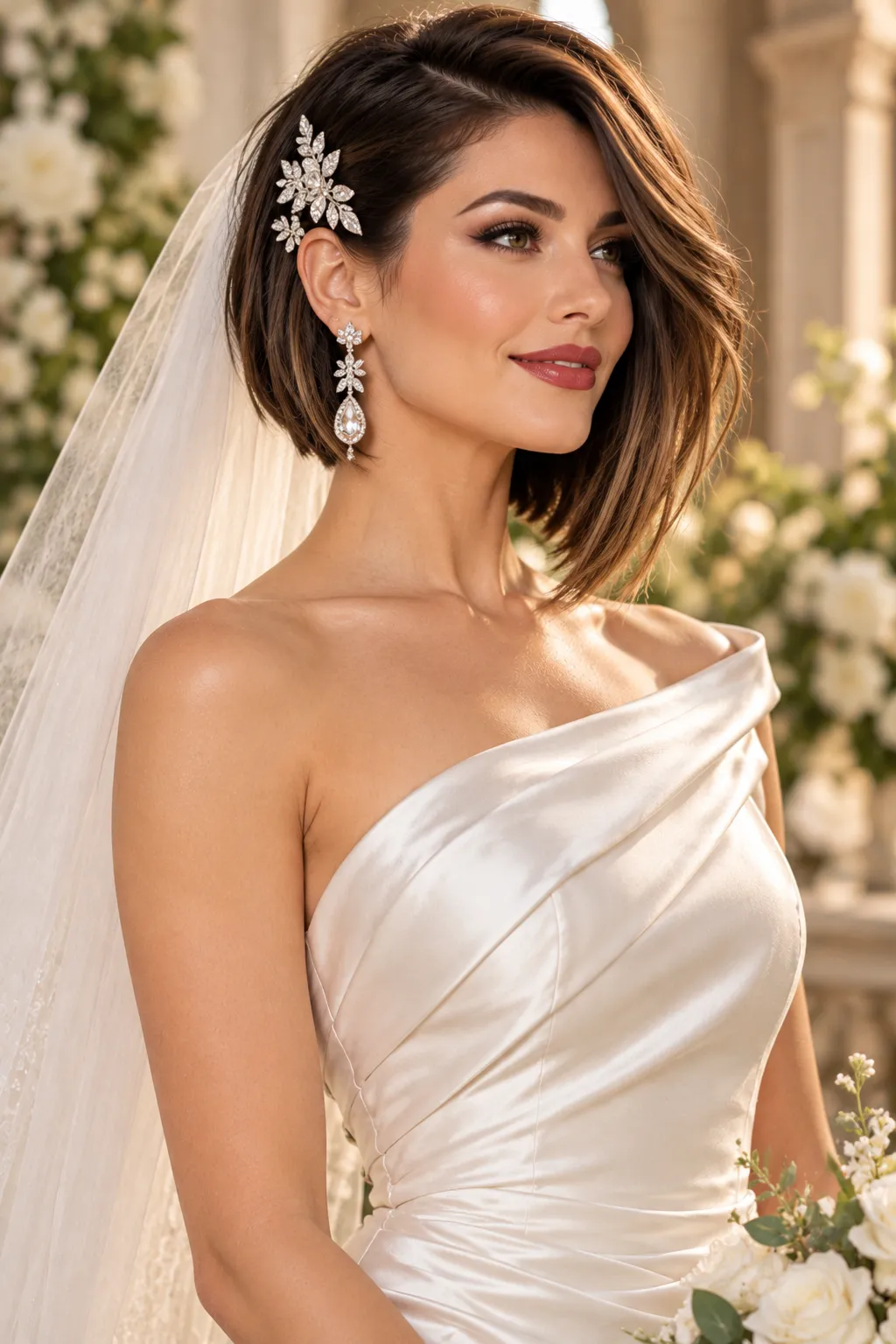 Side Swept Layered Bob with Crystal Clip