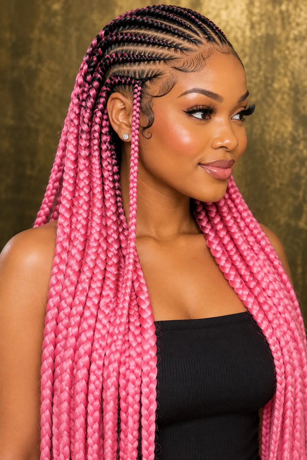 Pink Ombre Cornrows with Long Braids Pink Ombre Cornrows with Long Braids