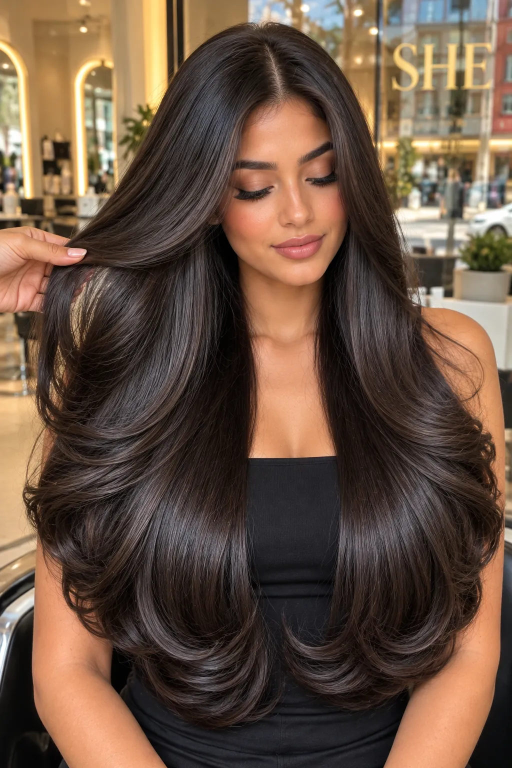 Sleek Espresso Brown Blowout with Rounded Ends Sleek Espresso Brown Blowout with Rounded Ends
