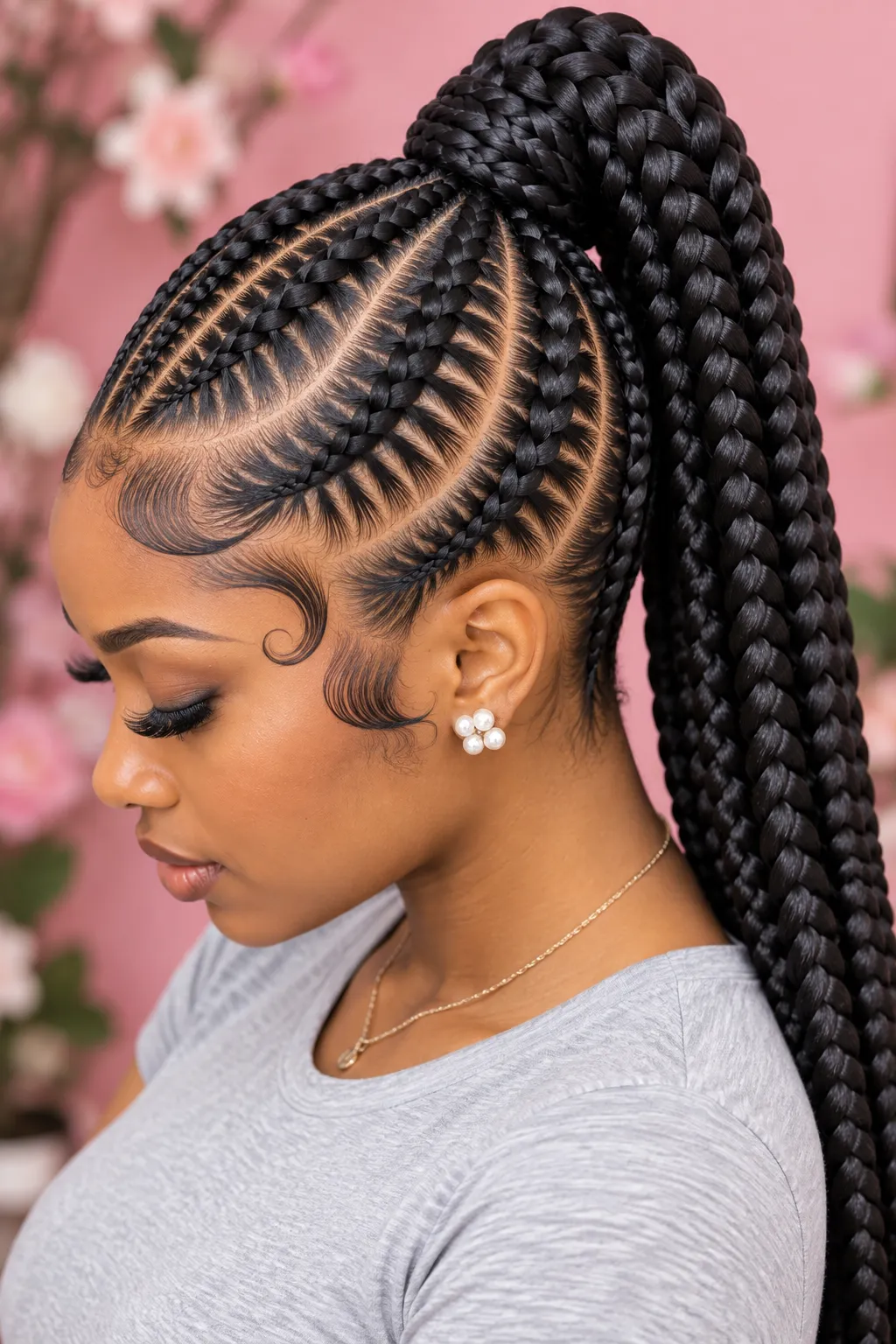 Glossy Cornrow Ponytail with Jumbo Braids Glossy Cornrow Ponytail with Jumbo Braids