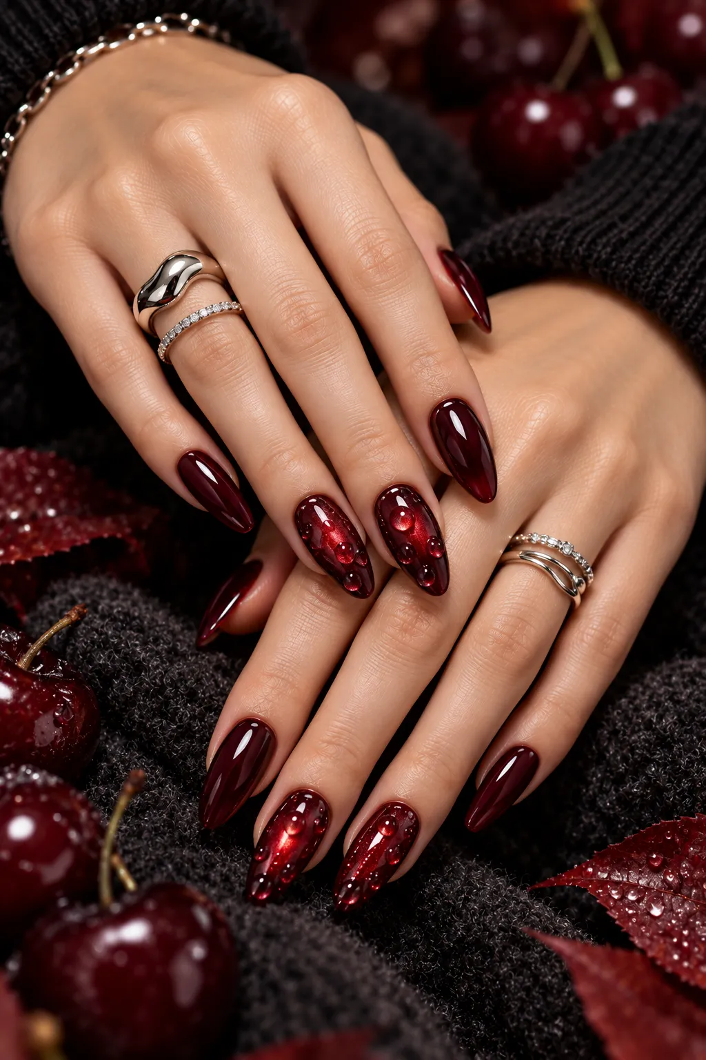 Glossy Cherry Red Stiletto Nails