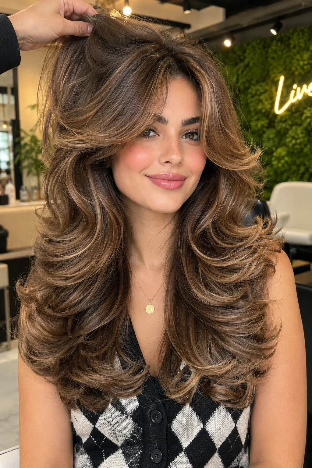 Mocha Brown Bouncy Blowout with Soft Bangs Mocha Brown Bouncy Blowout with Soft Bangs