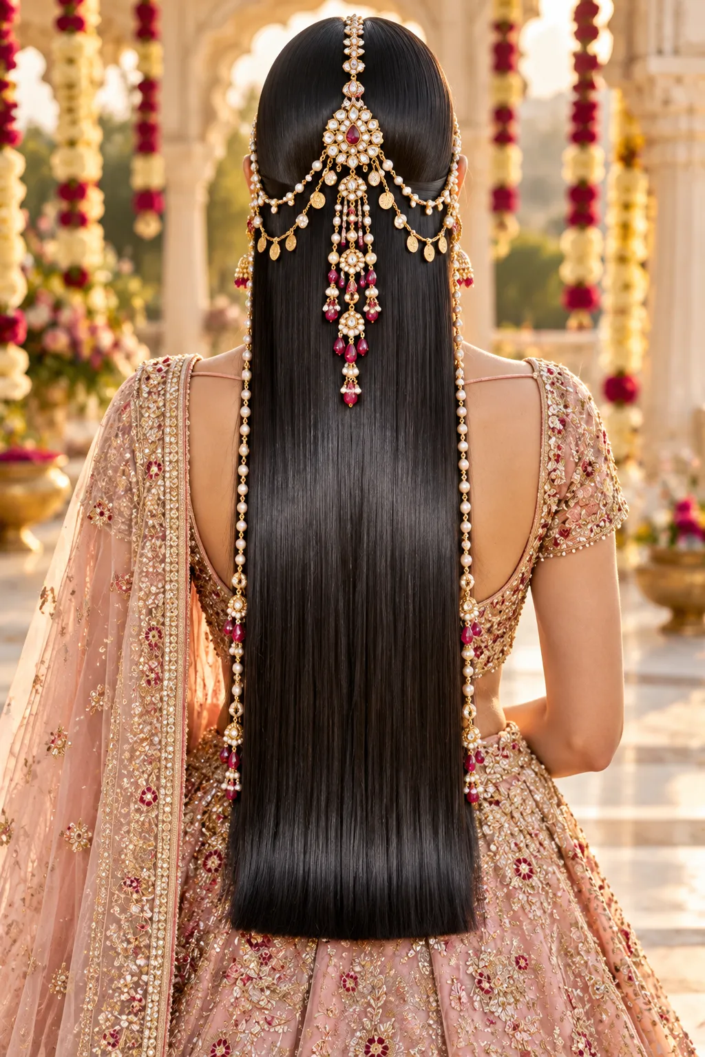 Sleek Straight Hair with Jeweled Matha Patti