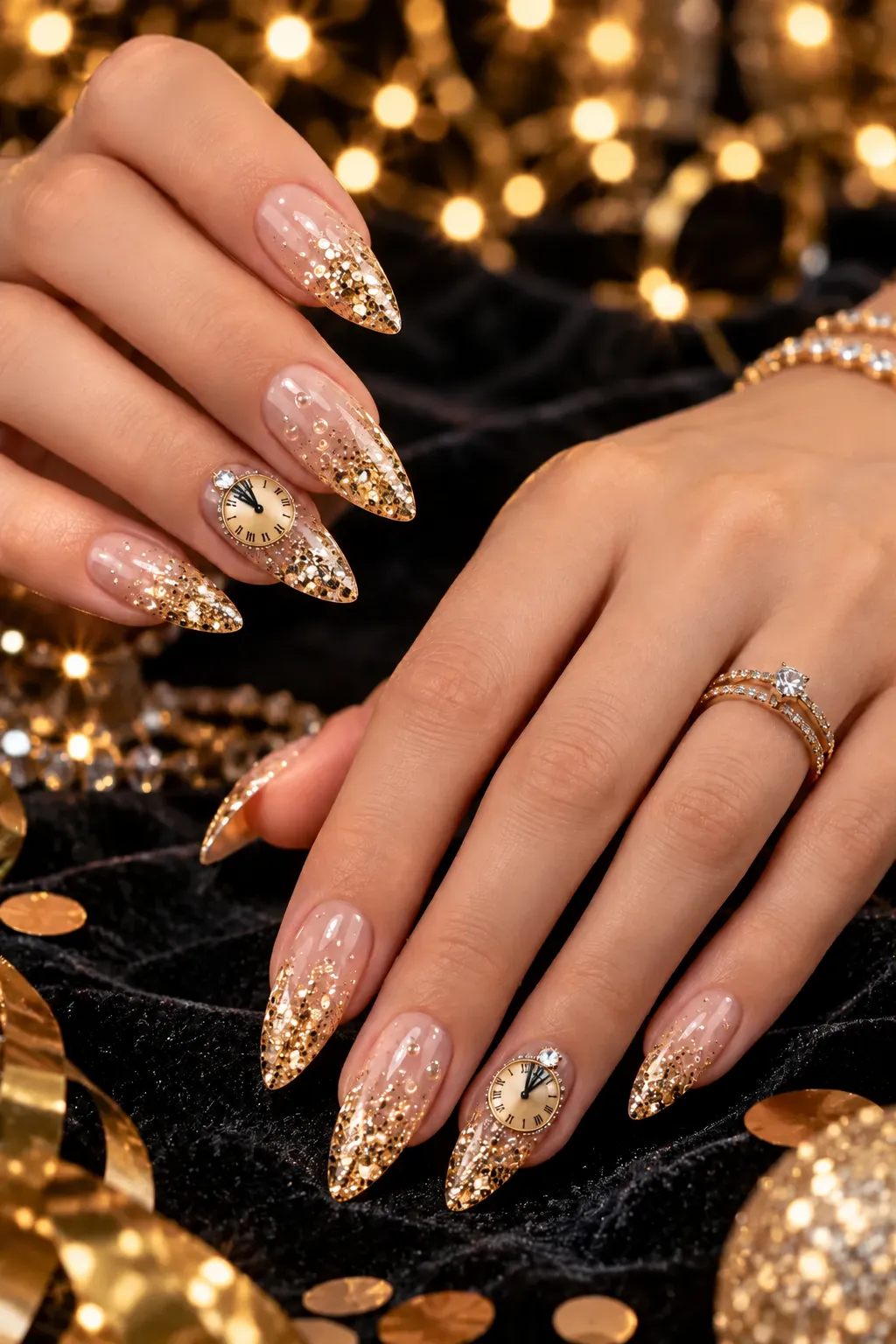 Golden Countdown Glitter Nails