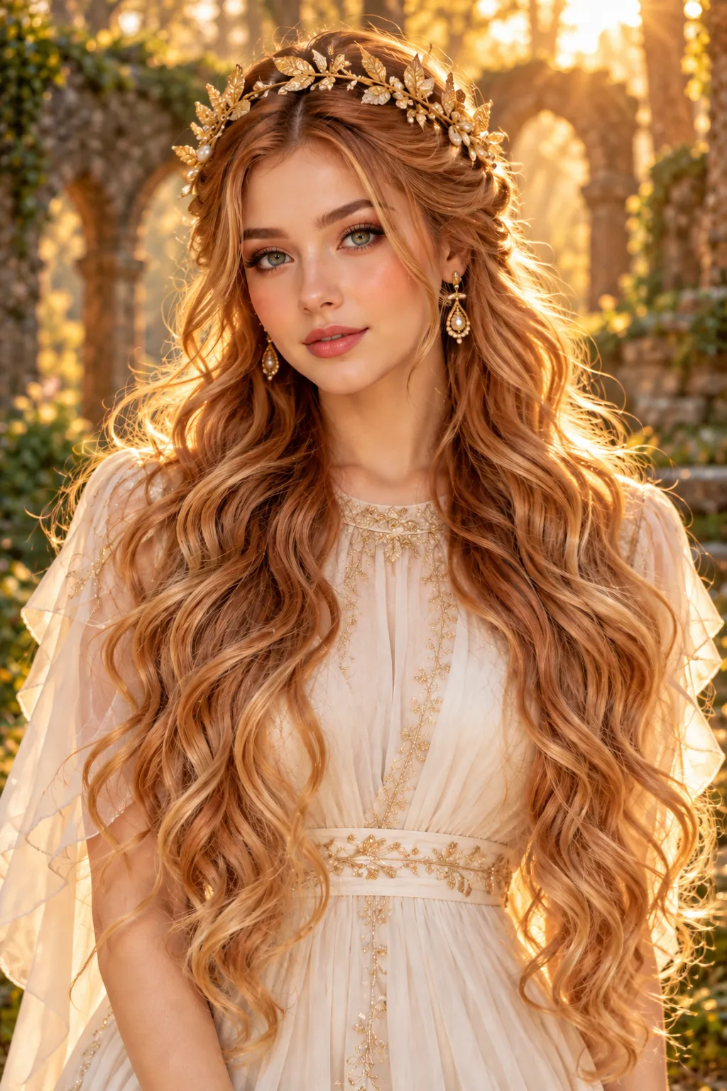Golden Leaf Crown with Flowing Waves