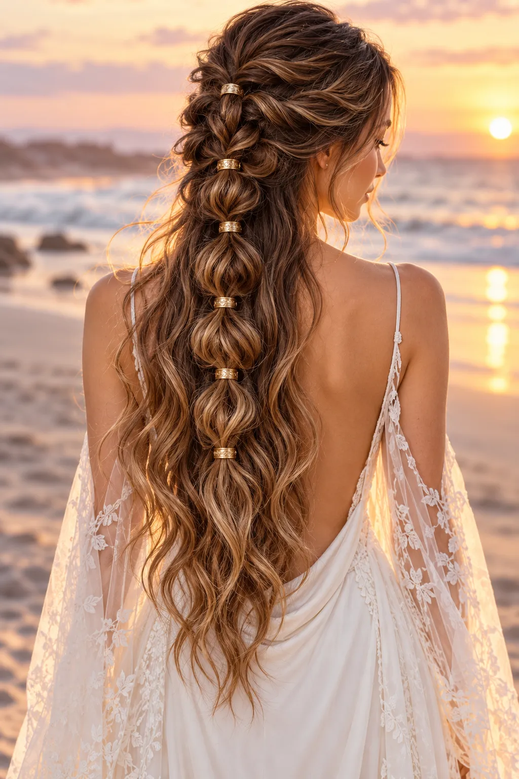 Golden Haired Boho Bride at Sunset