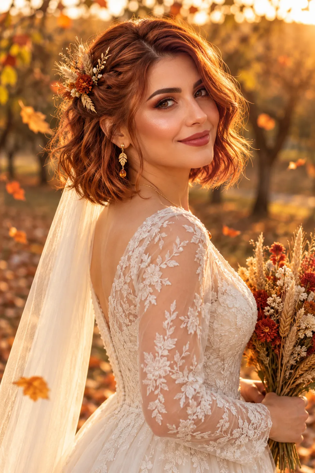 Copper Waves with Autumn Floral Pin
