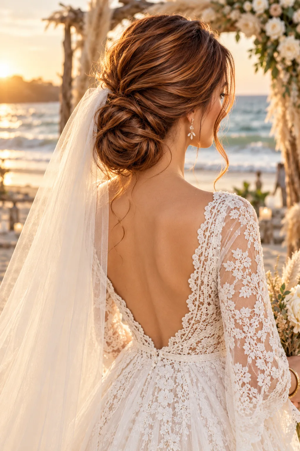 Beachside Messy Bun with Sheer Veil