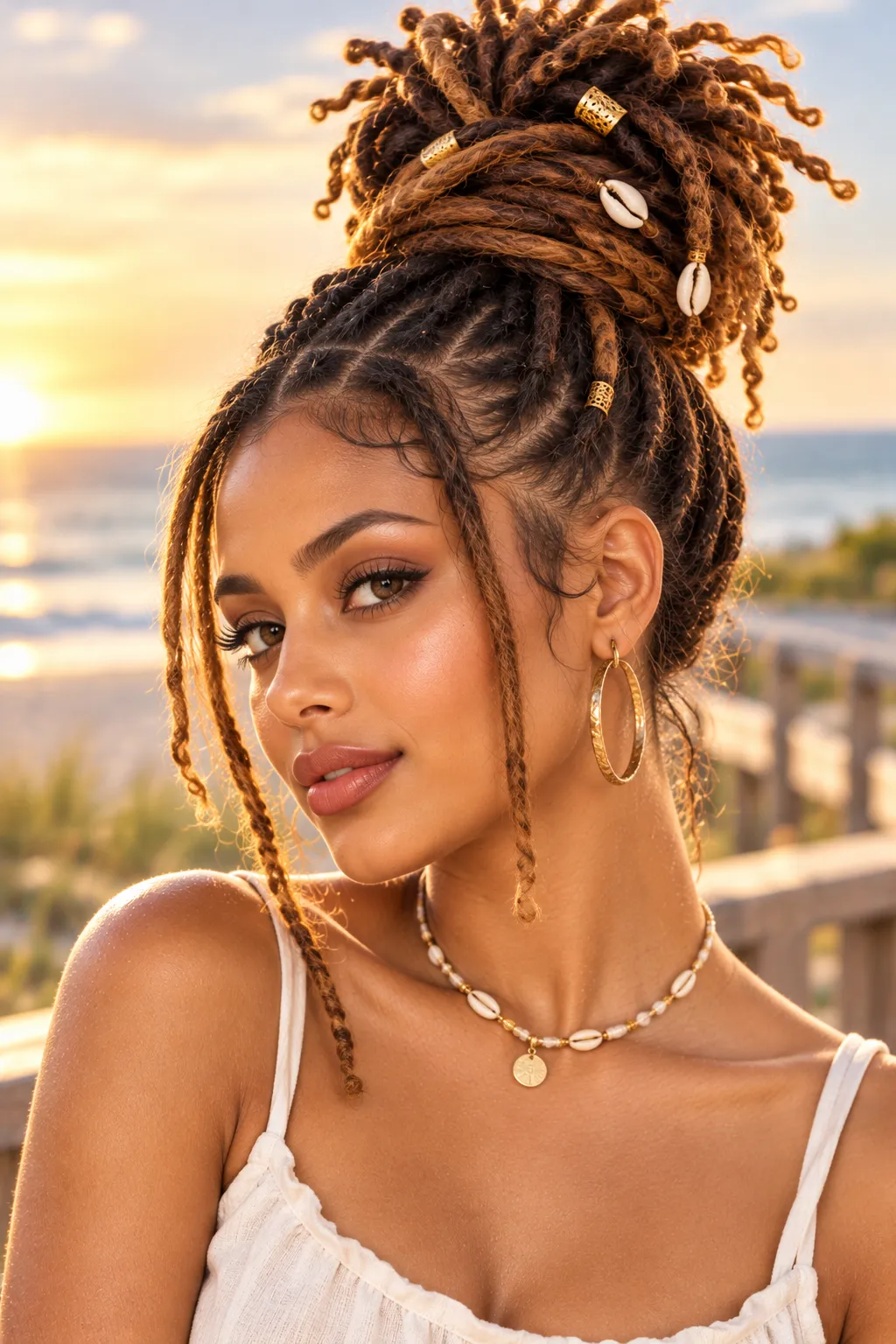 Locs Top Knot with Cowrie Shells Locs Top Knot with Cowrie Shells