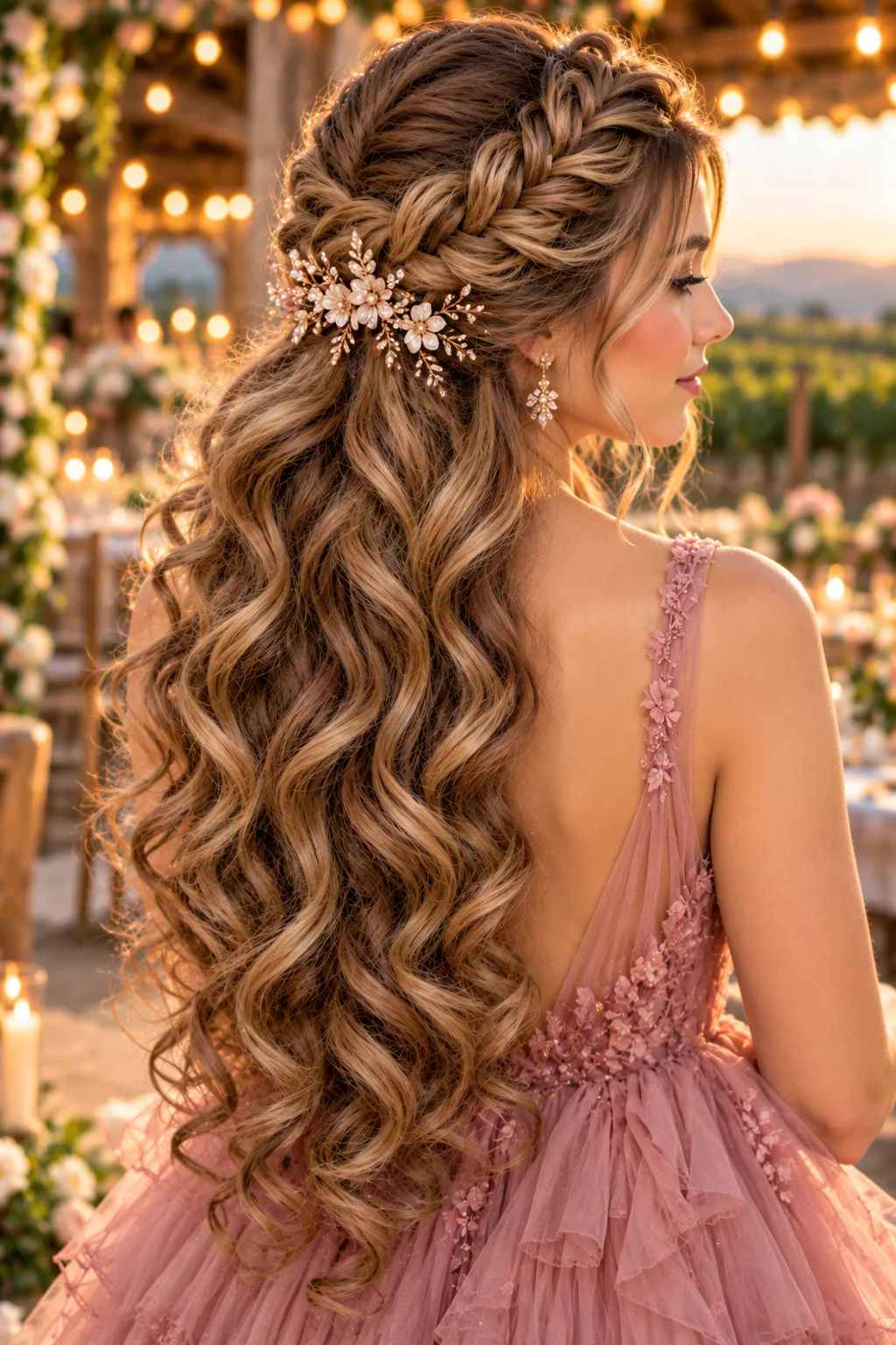 Braided Half Up with Floral Hair Clip