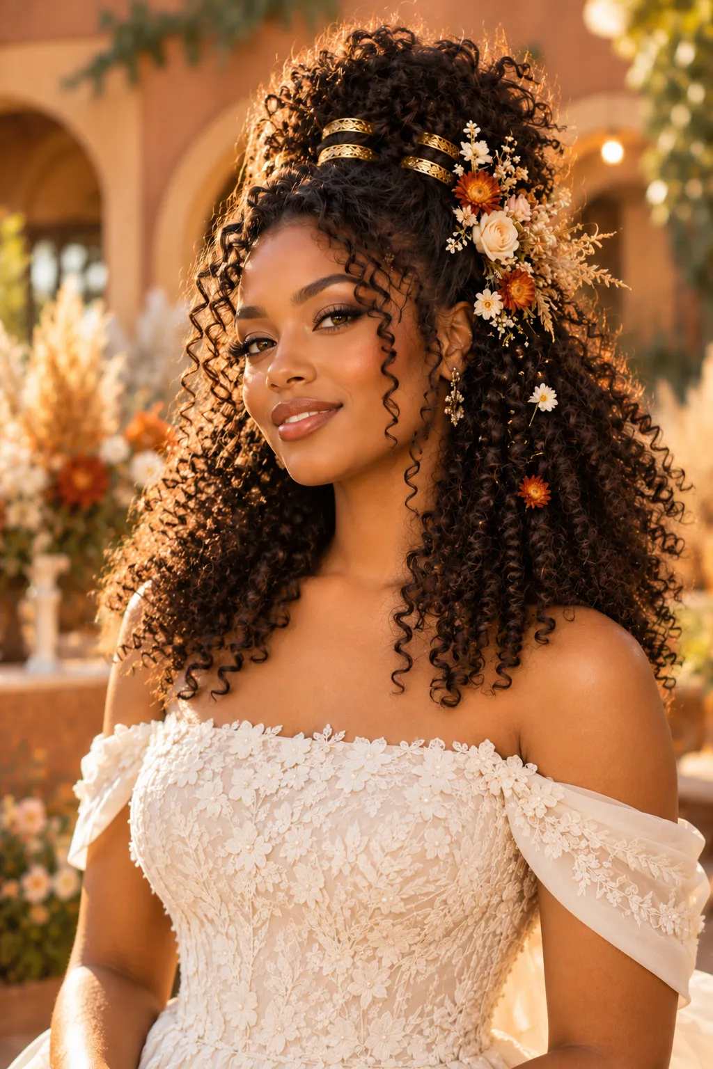 Golden Hour Bridal Portrait in a Terracotta Courtyard