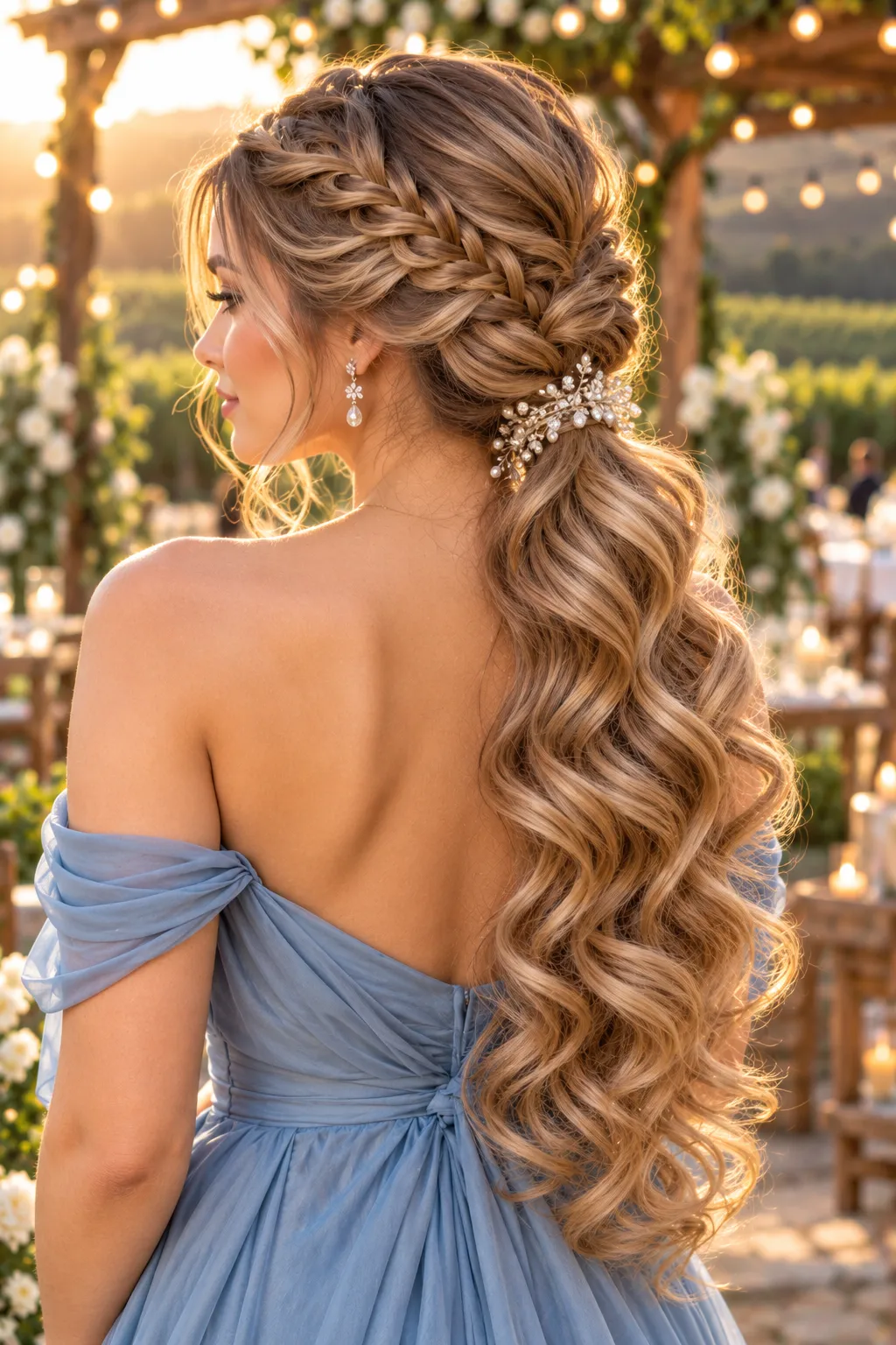 Braided Low Ponytail with Jeweled Clip