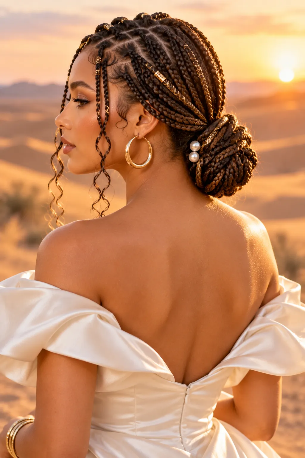Braided Low Bun with Gold Cuffs
