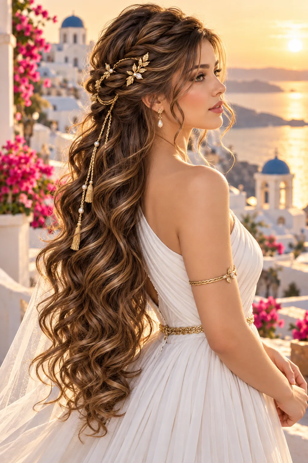 Grecian Twisted Crown with Gold Leaf Pins