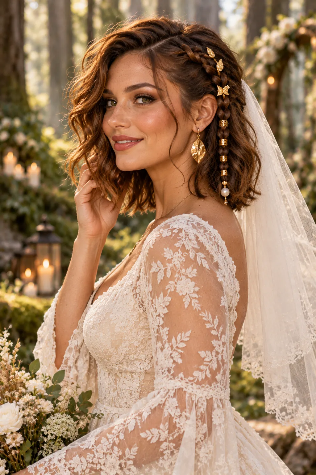 Side Braid with Gold Charms and Loose Waves