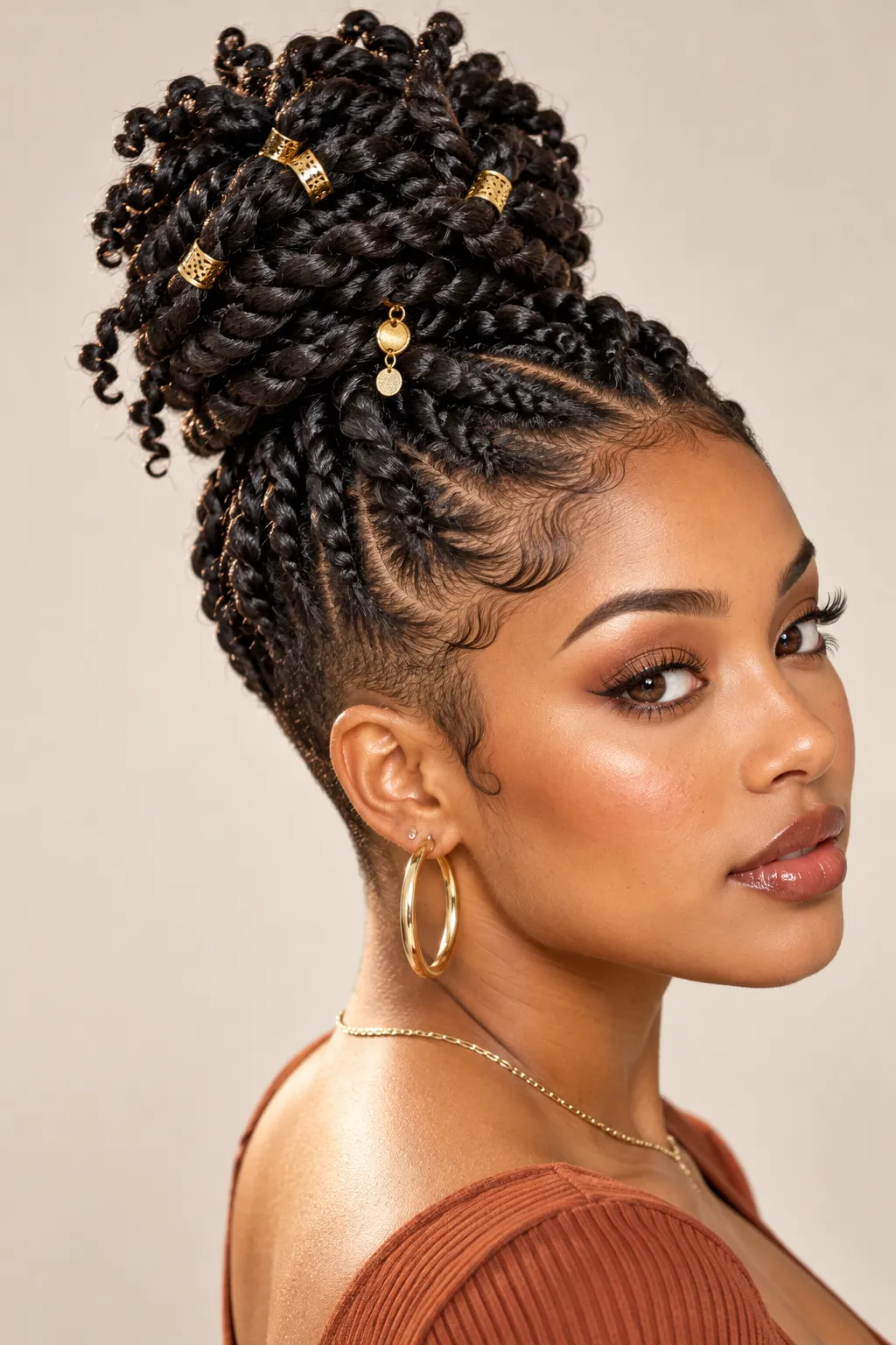 Twisted Top Knot with Gold Charms Twisted Top Knot with Gold Charms