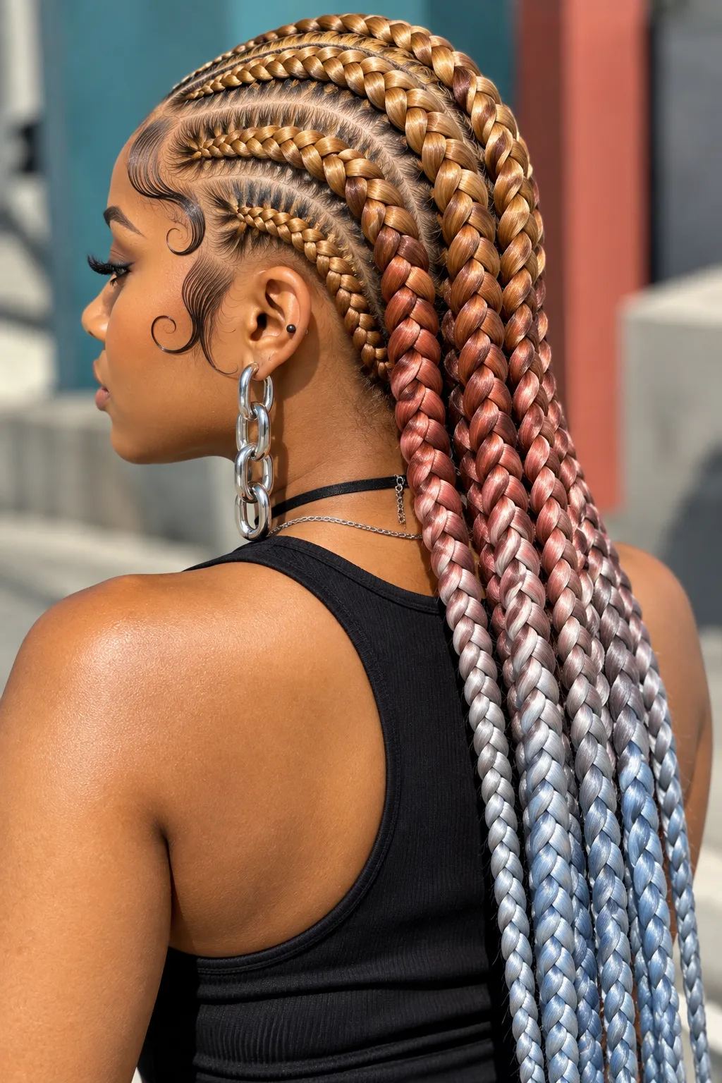 Sunset Ombre Cornrows with Chain Earring Sunset Ombre Cornrows with Chain Earring