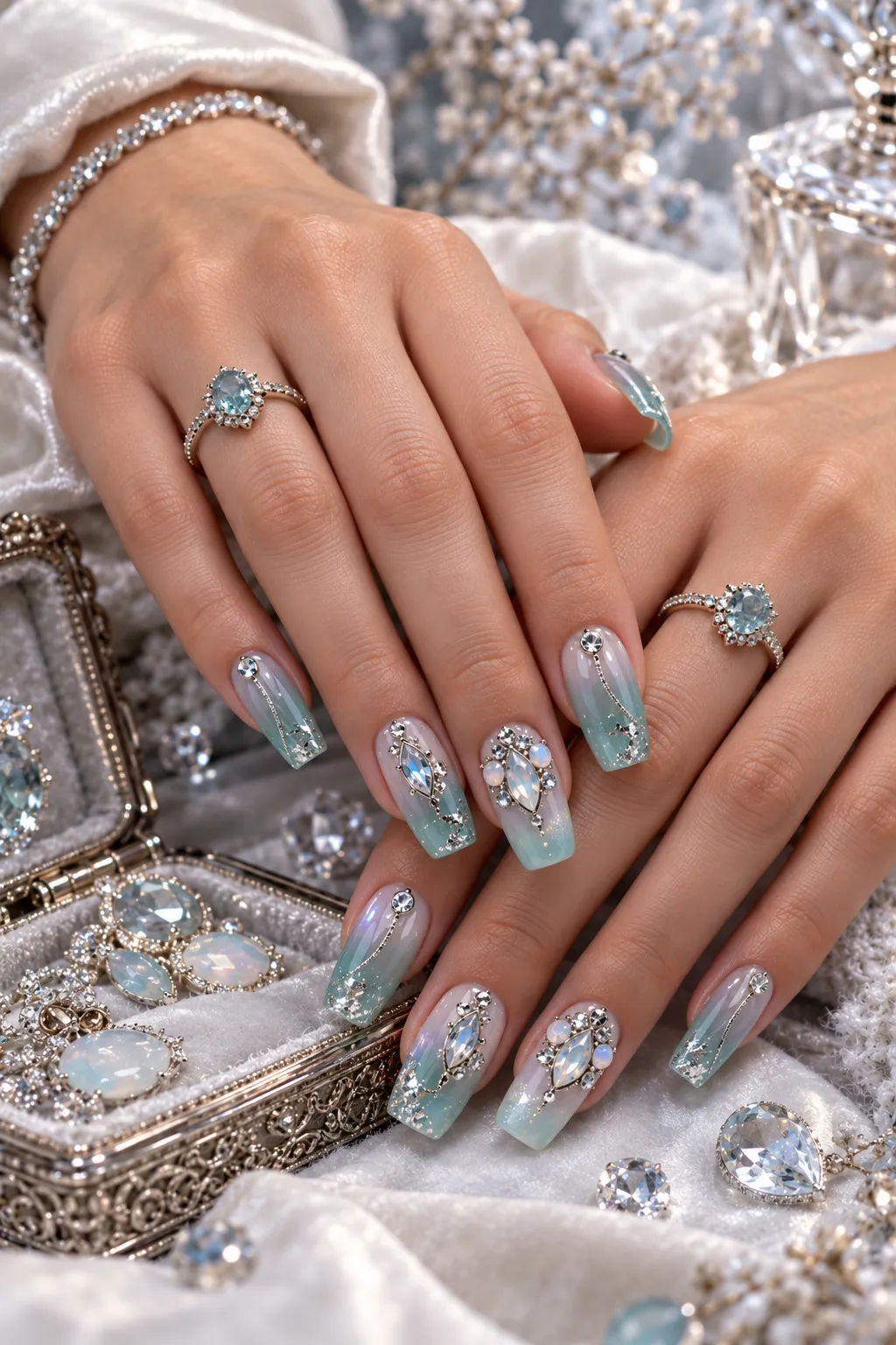 Icy Opal Jewel Nails