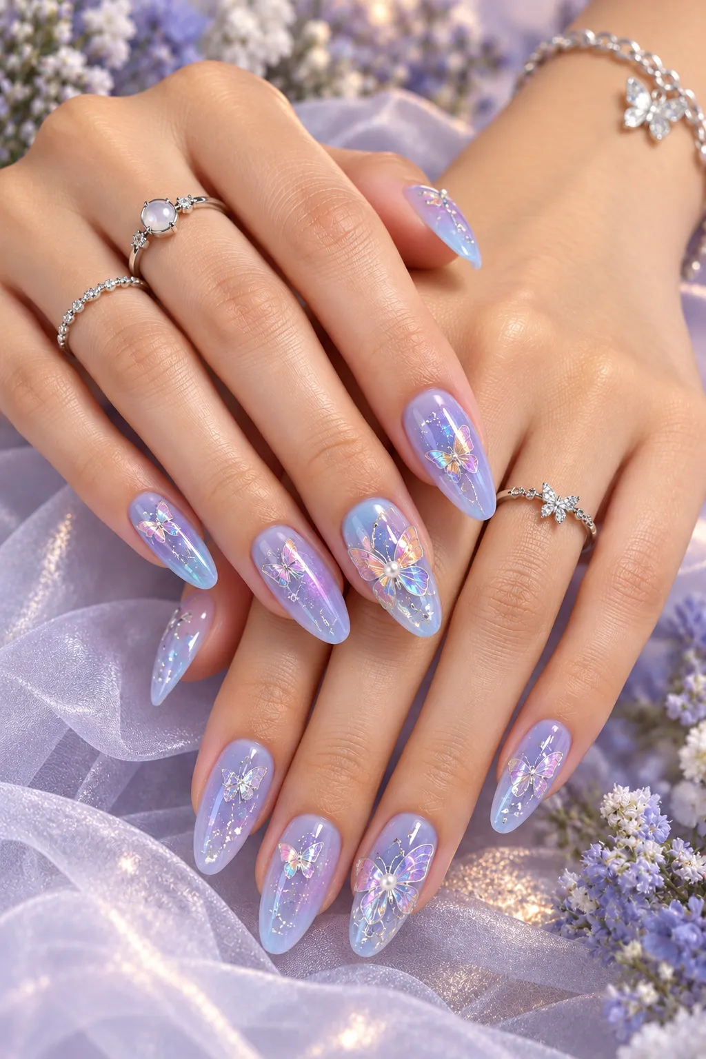 Iridescent Butterfly Lavender Nails